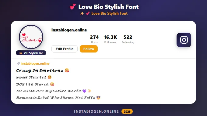 Instagram Bio Stylish Font Love